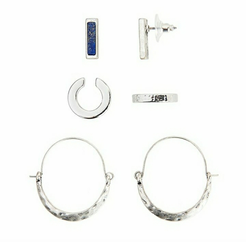 Sonoma Silver Tone Bar Stud & Hoop Earring Set